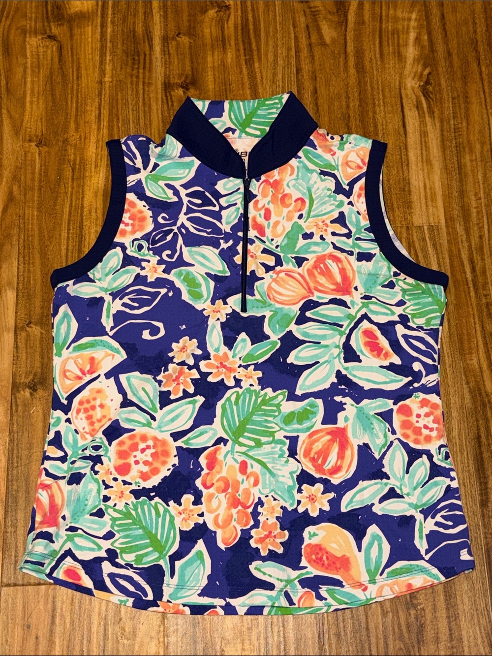 IBKUL
Women sleeveless large top mock neck quarter zip UPF blue pink floral